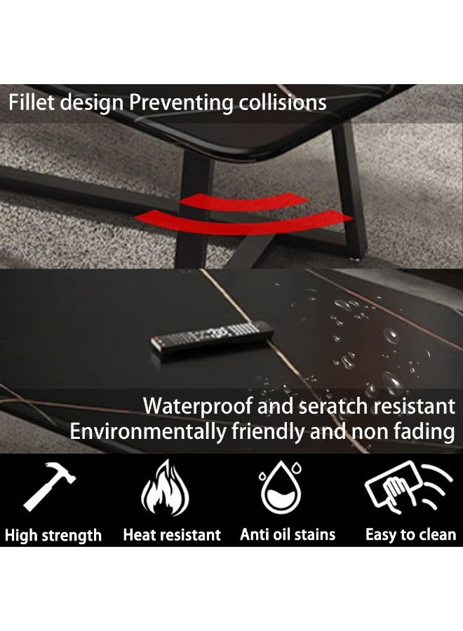 شويوين طاولة قهوة رخامية - طاولة جانبية سوداء بعروق ذهبية، طاولة وسط مستطيلة لغرفة المعيشة، طاولة كوكتيل بإطار معدني متين (120 × 60 سم) - Image 5